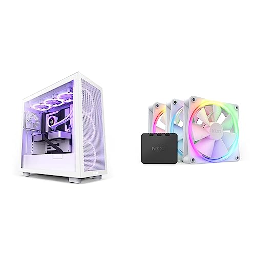 Bundle mit NZXT H9 Flow PC Gaming Gehäuse - Airflow Mesh Front - Extra GPU Lüfter - USB C & NZXT F120 RGB Dreierpackung – 3x120 mm RGB-Lüfter – 18 LEDs – Halbtransparente Lüfterblätter – Weiß von NZXT