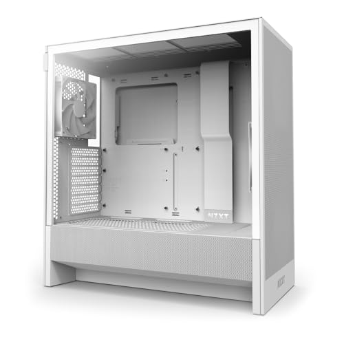 NZXT H5 Flow - Compact ATX Mid-Tower PC Gaming Case - High Airflow - 2 x 120mm Fans Included - 360mm Front & 240mm Top Radiator Support - Cable Management System - Tempered Glass - White von NZXT
