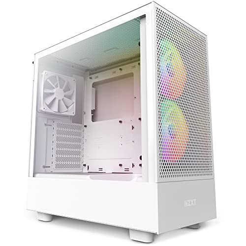 NZXT H5 Flow RGB Compact ATX Mid-Tower PC Gaming Case – CC-H51FW-R1 - High Airflow Perforated Front Panel – Tempered Glass Side Panel – Cable Management – 2 x F140 RGB Core Fans – White von NZXT