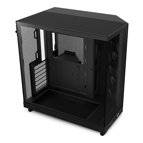 NZXT H6 Flow | CC-H61FB-01 | Kompaktes Mid-Tower Gehäuse mit zwei Kammern | Glaspaneele mit Panoramablick | Hochleistungs-Airflow-Panels | Inklusive 3 x 120 mm-Lüfter | Schwarz von NZXT