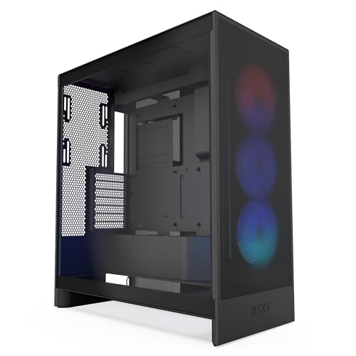 NZXT H7 Flow RGB | Mid-Tower-ATX-Airflow-Gehäuse mit RGB-Lüftern | Unterstützt Lüfter im Boden zur direkten GPU-Kühlung | 360 mm RGB-Single-Frame-Lüfter | Schwarz von NZXT