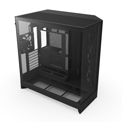 NZXT H9 Flow (2025) – Großes Dual-Kammer ATX Mid-Tower Airflow PC-Gehäuse – Enthält 3 x 140mm & 1 x 120mm Lüfter – 420mm Radiatorunterstützung – Gehärtetes Glas – Back-Connect bereit – Schwarz von NZXT