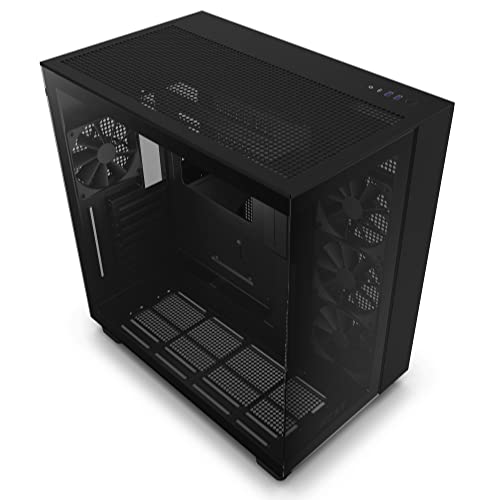 NZXT H9 Flow - CM-H91FB-01- Dual-Chamber ATX Mid-Tower PC-Gaming-Gehäuse - High-Airflow-perforiertes Top-Panel - Front- und Seitenteile aus gehärtetem Glas - 360mm Radiator Unterstützung - Schwarz von NZXT