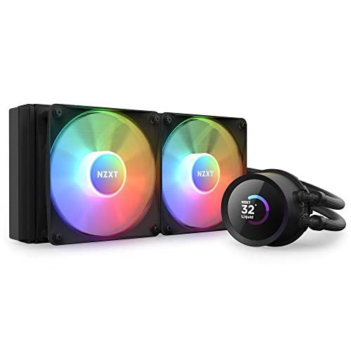 NZXT Kraken 240 RGB – 240 mm AIO CPU-Flüssigkeitskühler – anpassbares quadratisches LCD-Display für Bilder, Leistungsmetriken – Hochleistungs-Pumpe – 2 x F120 RGB-Kernlüfter – Schwarz von NZXT