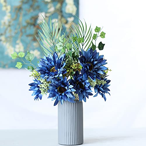 NZXVSE Künstliche Sonnenblumenstrauß, 43 cm, Kunstseide, Sonnenblume mit Sonnenblumenblatt, Dekoration für Blumenarrangements, Zuhause, Büro, Partys, Blau, 6 Stück von NZXVSE