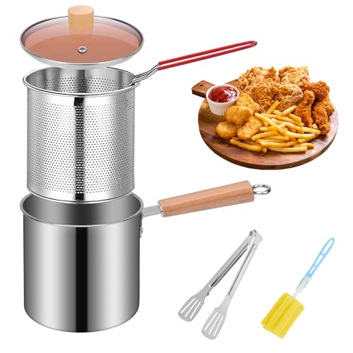 NZZVNZ 3L Frittiertopf, Edelstahl Fritteusentopf mit Sieb, Lebensmittelclip und Tassenbürste, Ölfiltertopf Fettbehälter mit Frittierkorb, Frittiertopf mit Verbrühschutzgriff zur Aufbewahrung von Frit NZZVNZ 3L Frittiertopf, Edelstahl Fritteusentopf mit Sieb, Lebensmittelclip und Tassenbürste, Ölfiltertopf Fettbehälter mit Frittierkorb, Frittiertopf mit Verbrühschutzgriff zur Aufbewahrung von Frit von NZZVNZ