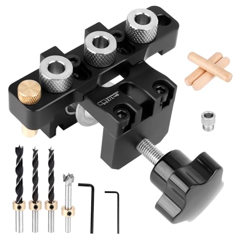 NZZVNZ Bohrschablone Set 8/10/15 mm, Bohrschablone 3-in-1 Bohrschablone für Holzdorn, mit Positionierclip zur Positionierung von einstellbaren Positionierungen, schwarz für Taschenlöcher von NZZVNZ