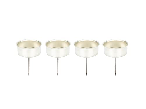 NaDeco Adventskranzstecker für Teelichter, 4 STK., Ø 40mm, Gold oder Silber Teelichtstecker Adventsstecker Kerzenhalter Kerzenteller Adventskranzhalter mit Dorn Teelichthalter, Farbe:Silber von NaDeco