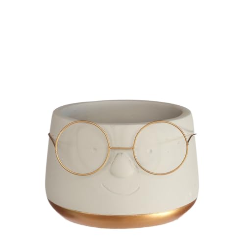 NaDeco Blumentopf mit Gesicht und Brille, in Zwei Farben und 4 Größen wählbar | Lustige Deko Pflanztöpfe | Übertopf | Blumentopf | Sukkulenten & Kakteen Topf, Farbe:Gold, Größe:Ø13.5 h.10.5 cm von NaDeco