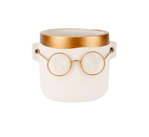 NaDeco Blumentopf mit Gesicht und Brille, in Zwei Farben und 4 Größen wählbar | Lustige Deko Pflanztöpfe | Übertopf | Blumentopf | Sukkulenten & Kakteen Topf, Farbe:Gold (Harry), Größe:Ø14 h.13.5 cm von NaDeco