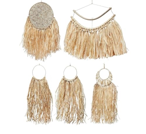 NaDeco Boho-Wanddeko aus Raffia, in vielen Größen & Ausführungen erhältlich | Boho-Raffia-Deko | Raffia-Wandbehang | Boho-Wanddeko | Hippie-Deko, Farbe:Boho Wanddeko 18x70cm von NaDeco