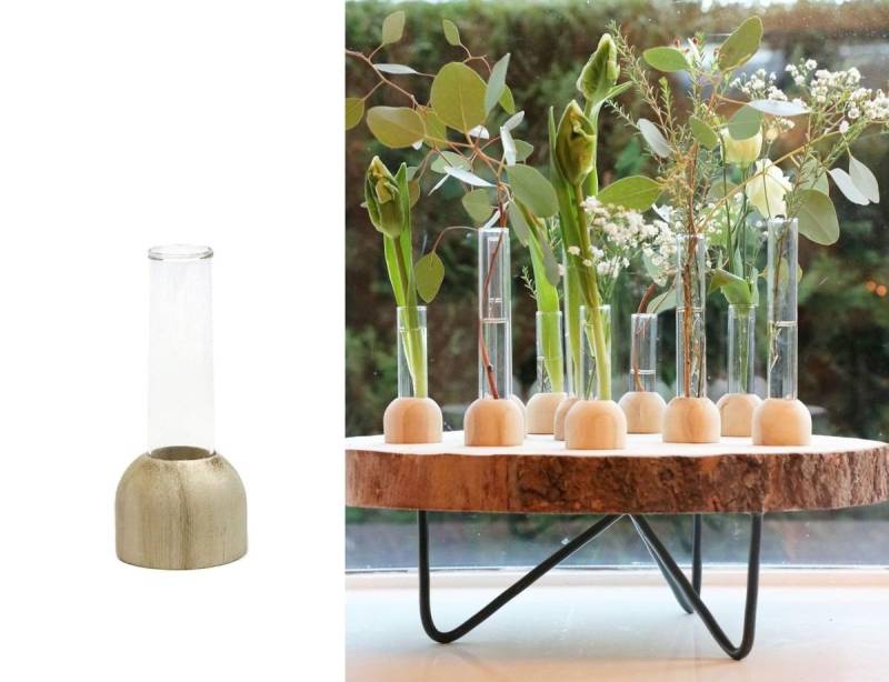 NaDeco Dekovase Reagenzglas Vase aus Holz, Packung mit 2 Stück, Größe h.10 Ø2cm von NaDeco