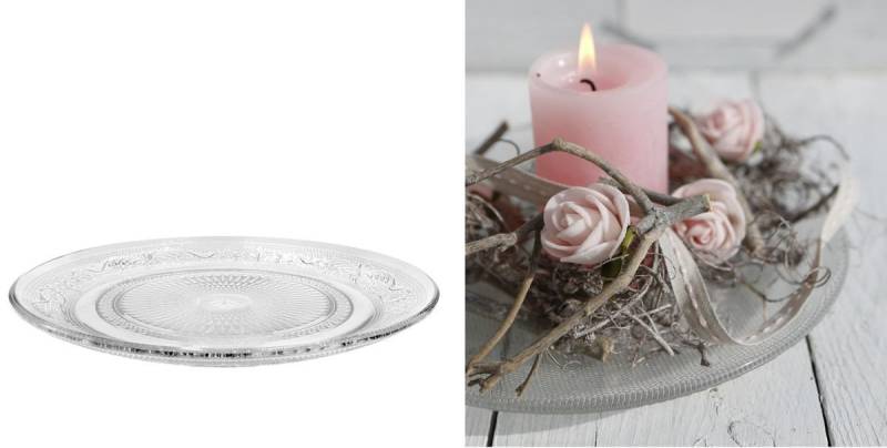 NaDeco Dekovase Servierplatte aus Glas, mit Relief Muster, Durchmesser 23cm, Höhe 2cm NaDeco Dekovase Servierplatte aus Glas, mit Relief Muster, Durchmesser 23cm, Höhe 2cm von NaDeco