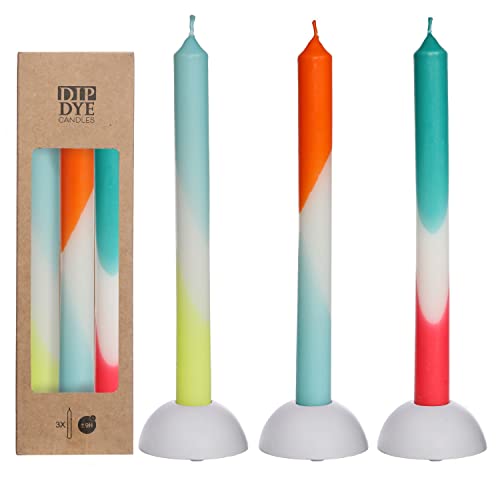 NaDeco Dip-Dye-Kerzen im Set mit 3 Stück, Höhe 24cm, in vielen Farben erhältlich | Stabkerzen | Kegelkerzen | Handgemachte Kerzen | Deko-Kerze, Farbe:Blau - Rot - Gelb von NaDeco