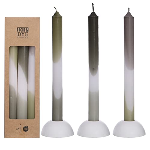 NaDeco Dip-Dye-Kerzen im Set mit 3 Stück, Höhe 24cm, in vielen Farben erhältlich | Stabkerzen | Kegelkerzen | Handgemachte Kerzen | Deko-Kerze, Farbe:Olive - Minze von NaDeco