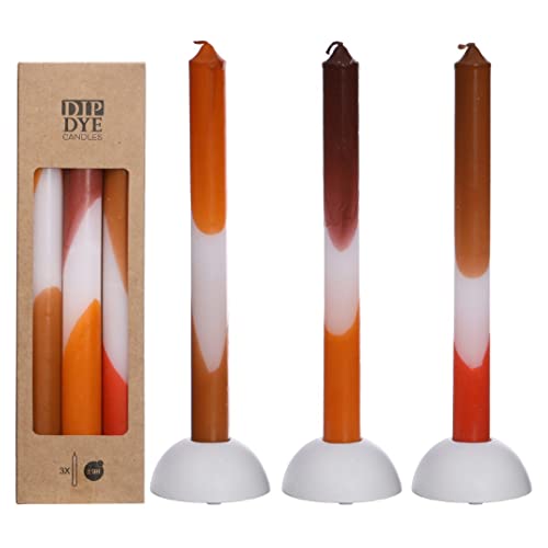 NaDeco Dip-Dye-Kerzen im Set mit 3 Stück, Höhe 24cm, in vielen Farben erhältlich | Stabkerzen | Kegelkerzen | Handgemachte Kerzen | Deko-Kerze, Farbe:Orange - Braun von NaDeco
