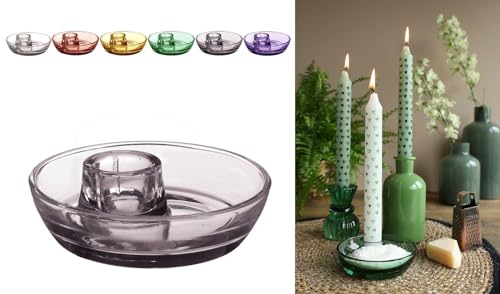 NaDeco Glas Kerzenhalter 'Mia' mit Kleiner Dekoschale, Ø10 x H.3 in vielen Farben wählbar | Deko Kerzenhalter | Kerzenständer | Tischdekoration zur Hochzeit, Farbe:Grau von NaDeco