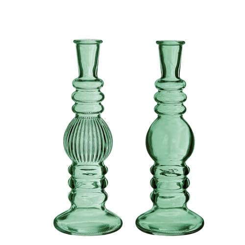 NaDeco Glasvase Bunt 'Florence' 2er Set - Farben und Größen wählbar | Kerzenvase | Bunte Glasvasen | Deko Vasen | Ausgefallene Deko Vasen | Farbige Glasvasen, Farbe:Grün, Größe:h.23 Ø8.5 von NaDeco