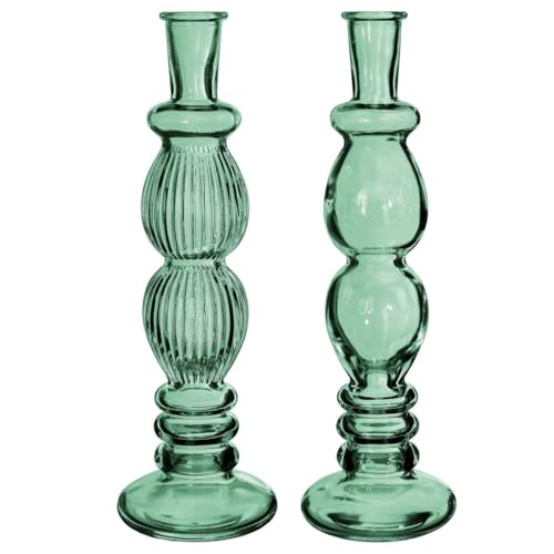 NaDeco Glasvase Bunt 'Florence' 2er Set - Farben und Größen wählbar | Kerzenvase | Bunte Glasvasen | Deko Vasen | Ausgefallene Deko Vasen | Farbige Glasvasen, Farbe:Grün, Größe:h.28 Ø9 von NaDeco