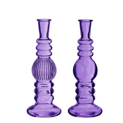 NaDeco Glasvase Bunt 'Florence' 2er Set - Farben und Größen wählbar | Kerzenvase | Bunte Glasvasen | Deko Vasen | Ausgefallene Deko Vasen | Farbige Glasvasen, Farbe:Lila, Größe:h.23 Ø8.5 von NaDeco