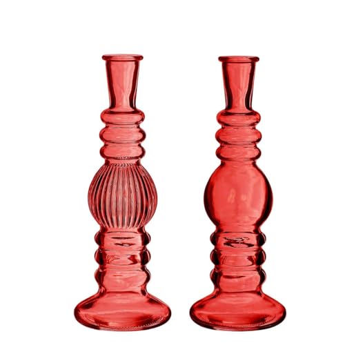 NaDeco Glasvase Bunt 'Florence' 2er Set - Farben und Größen wählbar | Kerzenvase | Bunte Glasvasen | Deko Vasen | Ausgefallene Deko Vasen | Farbige Glasvasen, Farbe:Rot, Größe:h.23 Ø8.5 von NaDeco