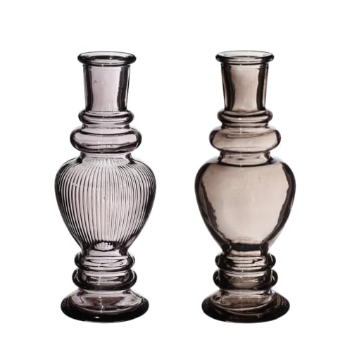 NaDeco Glasvase Bunt 'Venice' 2er Set - Wählbar in vielen Farben und Größen | Kerzenvase | Bunte Glasvasen | Deko Vasen | Ausgefallene Farbige Glasvasen, Farbe:Grau, Größe:h.15.5 Ø 5.7cm von NaDeco