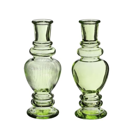 NaDeco Glasvase Bunt 'Venice' 2er Set - Wählbar in vielen Farben und Größen | Kerzenvase | Bunte Glasvasen | Deko Vasen | Ausgefallene Farbige Glasvasen, Farbe:Grün, Größe:h.15.5 Ø 5.7cm von NaDeco