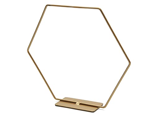 NaDeco Hexagon aus Draht, in Gold mit Fuß, wählbar in Größen 25/30 / 40 cm | Metallring zum Hinstellen | Loop-Ring für Trockenblumen | Drahtring zum Basteln | Makramee-Ring, Größe:Ø 25 cm von NaDeco