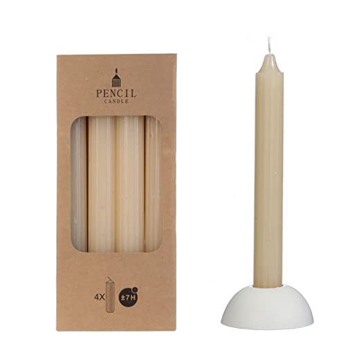 NaDeco Pencil-Kerzen, gerippt, im Set mit 4 Stück, Höhe 24cm, in vielen Farben erhältlich | Stabkerzen | Spitzkerze | Durchgefärbte Kerzen | Taper Candle | Vintage Kerzen, Farbe:Creme | Beige von NaDeco