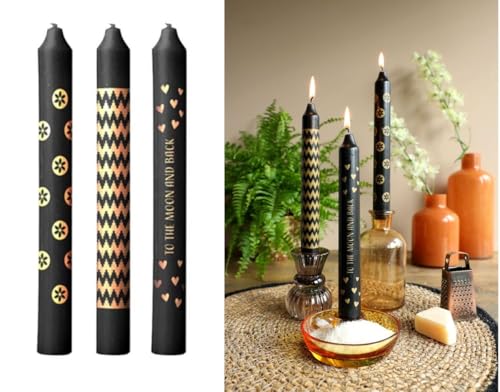 NaDeco Stabkerzen mit kleinen Motiven im Set mit 3 Stück, Höhe 20 cm, in vielen bunten Motiven wählbar | Spitzkerzen | Brenndauer 8 Stunden, ohne Duft | Tattokerzen, Farbe:Gold Tatto NaDeco Stabkerzen mit kleinen Motiven im Set mit 3 Stück, Höhe 20 cm, in vielen bunten Motiven wählbar | Spitzkerzen | Brenndauer 8 Stunden, ohne Duft | Tattokerzen, Farbe:Gold Tatto von NaDeco