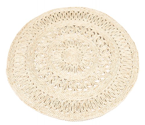 NaDeco Strohteppich mit Muster, Durchmesser 90cm, rund Naturteppich Naturfaserteppich Strohteppich aus Maisstroh Maisstrohteppich Stroh Teppich Maisstroh Teppich Boho Teppich Wandteppich von NaDeco