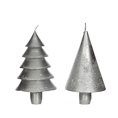 NaDeco Tannenbaum-Kerze, Packung mit 2 Stück, Höhe ca. 12cm, Durchmesser ca. 7cm, viele Farben erhältlich | Tannenbaumkerze | Weihnachtskerze | Christbaumkerze | Dekokerze, Farbe:Silber von NaDeco