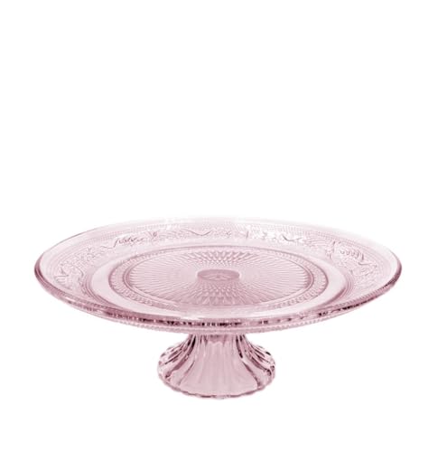 NaDeco Tortenplatte Glas mit Fuß, in Zwei Farben und 3 Größen wählbar | Tortenständer | Glas Servierplatte für Kuchen & Torten | Kuchenplatte zum Dekorieren, Farbe:Rosa, Größe:Ø23xH8cm von NaDeco