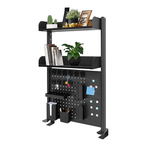 Klemmbare Schreibtisch-Stecktafel 2-Ebenen Büro-Computertisch Zubehör Organizer Groß Pegboard Wand Organizer Arbeitsplatte Clip-on-Bücherregal für Büro, Gaming, Zuhause (Schwarz, 95 * 60 * 14.5cm) von NaMaSyo