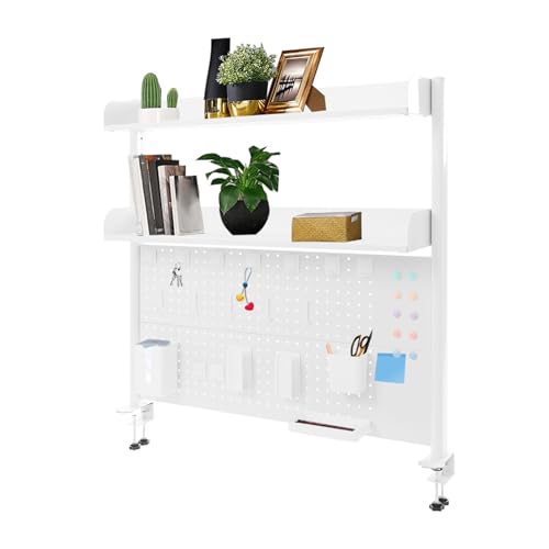 Klemmbare Schreibtisch-Stecktafel 2-Ebenen Büro-Computertisch Zubehör Organizer Groß Pegboard Wand Organizer Arbeitsplatte Clip-on-Bücherregal für Büro, Gaming, Zuhause (Weiß, 100 * 95 * 14.5cm) von NaMaSyo