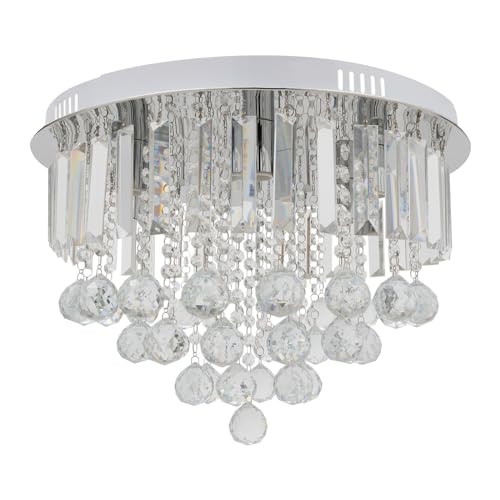 Modern Flush Mount Kristallleuchter Kristall Regentropfen Kronleuchter Crystal Droplet Runde Chrom Deckenleuchten Pendelleuchte Kristallkronleuchter Glas Kristall Stras 6xE14 ohne Leuchtmittel von NaMaSyo