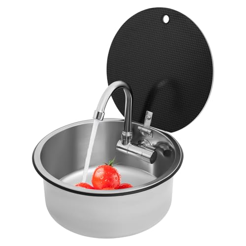 RV Camping Spüle Bausatz Wasserhahn Spülbecken Edelstahlspüle oval Becken Waschbecken mit Deckel Handwaschbecken Waschtisch Wohnmobil Einzelbecken Spüle 1 Becken Einbauspüle von NaMaSyo