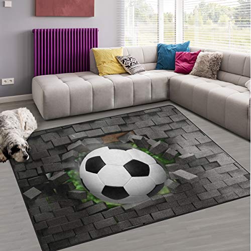 Naanle Rutschfester Fußball-Teppich für Wohnzimmer, Esszimmer, Schlafzimmer, Küche, 150 x 200 cm, Sport-Teppich, Yogamatte von Naanle