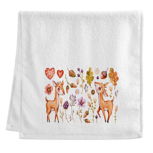 Naanle Aquarell Herbst Hirsch Handtücher Weiß Badetücher 100% gekämmte ringgesponnene Baumwolle weich saugfähig Badezimmer Handtuch Küche Geschirrspülhandtücher Set Hotel Spa Handtücher 40,6 x 76,2 cm von Naanle