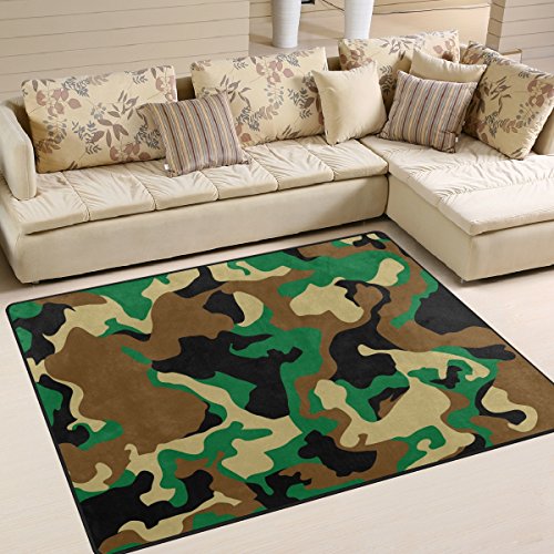 Naanle Camouflage-Teppich für Wohnzimmer, Esszimmer, Schlafzimmer, Küche, 150 x 200 cm, Camoflage Kinderzimmer Teppich Bodenteppich Yogamatte von Naanle