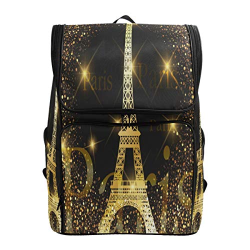 Naanle Chic Beautiful Fireworks Paris Golden Eiffel Tower Print Casual Daypack College Students Multipurpose Backpack Large Travel Hiking Bag Computer Bag for Boys Girls von Naanle