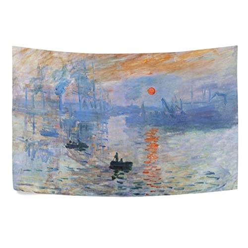 Naanle Impression Sunrise Claude Monet Wandteppiche, Wandbehang, Bettwäsche, Wandteppich, ästhetischer Wandteppich für Schlafzimmer, Wohnzimmer, Wohnheim, Wanddekoration, 228,6 x 152,4 cm, horizontal von Naanle