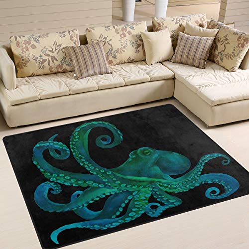 Naanle Octopus rutschfester Teppich für Wohnzimmer, Esszimmer, Schlafzimmer, Küche, 120 x 180 cm, Tier-Oktopus-Kinderzimmer-Teppich, Bodenteppich, Yoga-Matte von Naanle