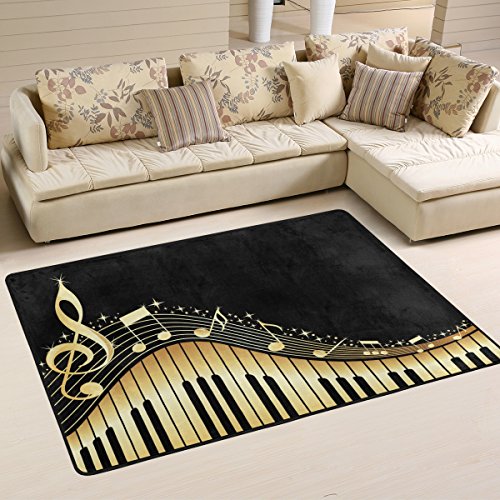 Naanle Rutschfester Teppich für Wohnzimmer, Esszimmer, Schlafzimmer, Küche, 120 x 180 cm, Klaviertasten-Musiknoten-Teppich, Bodenteppich, Yoga-Matte von Naanle