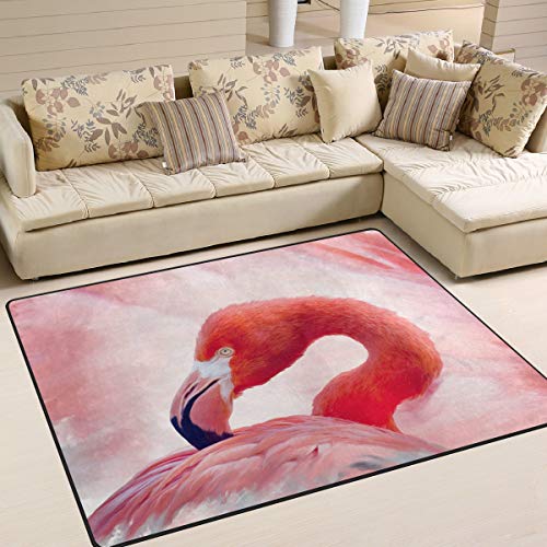 Naanle Teppich mit Flamingo-Motiv, rutschfest, für Wohnzimmer, Esszimmer, Schlafzimmer, Küche, 120 x 180 cm, Wasserfarben, Flamingo-Vogel, Kinderzimmer, Bodenteppich, Yoga-Matte. von Naanle