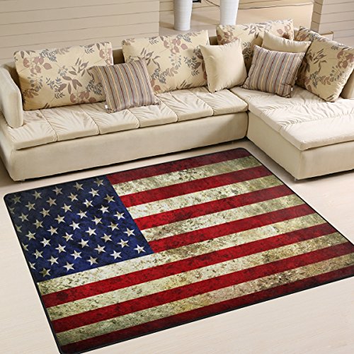Naanle Teppich mit amerikanischer Flagge, Vintage-Stil, rutschfest, für Wohnzimmer, Esszimmer, Schlafzimmer, Küche, 150 x 200 cm, USA-Flagge, Stern und Streifen von Naanle