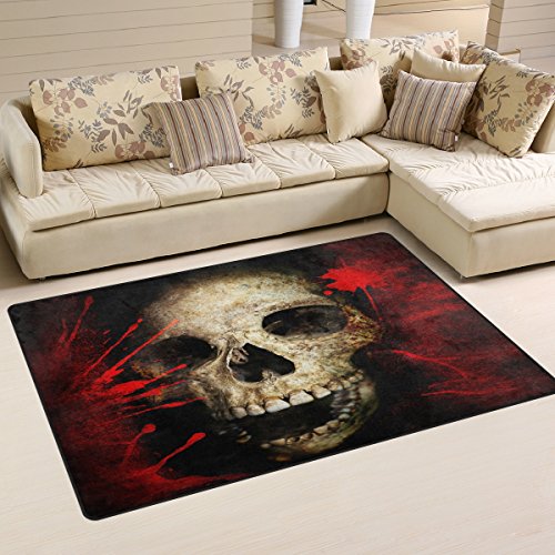 Naanle Teppich mit blutigem Totenkopf, rutschfest, für Wohnzimmer, Esszimmer, Schlafzimmer, Küche, 100 x 150 cm von Naanle