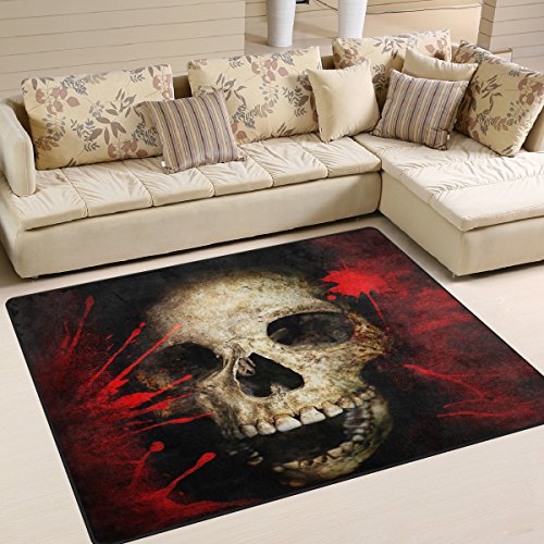 Naanle Teppich mit blutigem Totenkopf, rutschfest, für Wohnzimmer, Esszimmer, Schlafzimmer, Küche, 120 x 160 cm von Naanle