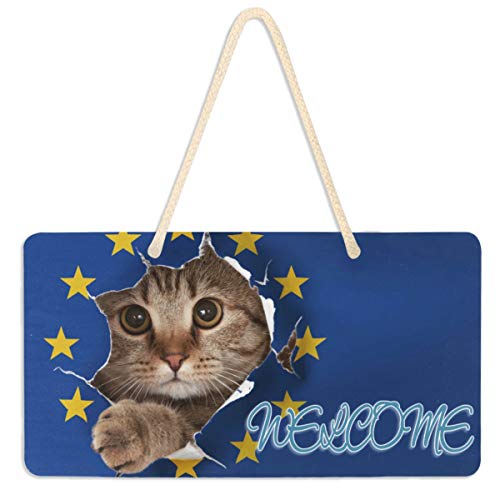 Naanle Türschild, britische Katze, mit Seil, zum Aufhängen, Willkommensschild, Wandkunst für Eingangsbereich, Veranda, Haus, Garten, Büro, Büro, Außendekoration, 15,2 x 27,9 cm von Naanle