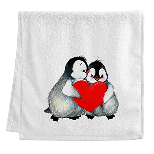 Naanle Valentinstag Pinguin Handtücher Weiß Badetücher Super Weich Saugfähig 100% Gekämmte Ringgesponnene Baumwolle Badhandtuch Küche Geschirrspültücher Hotel Spa Handtücher 40,6 x 76,2 cm von Naanle